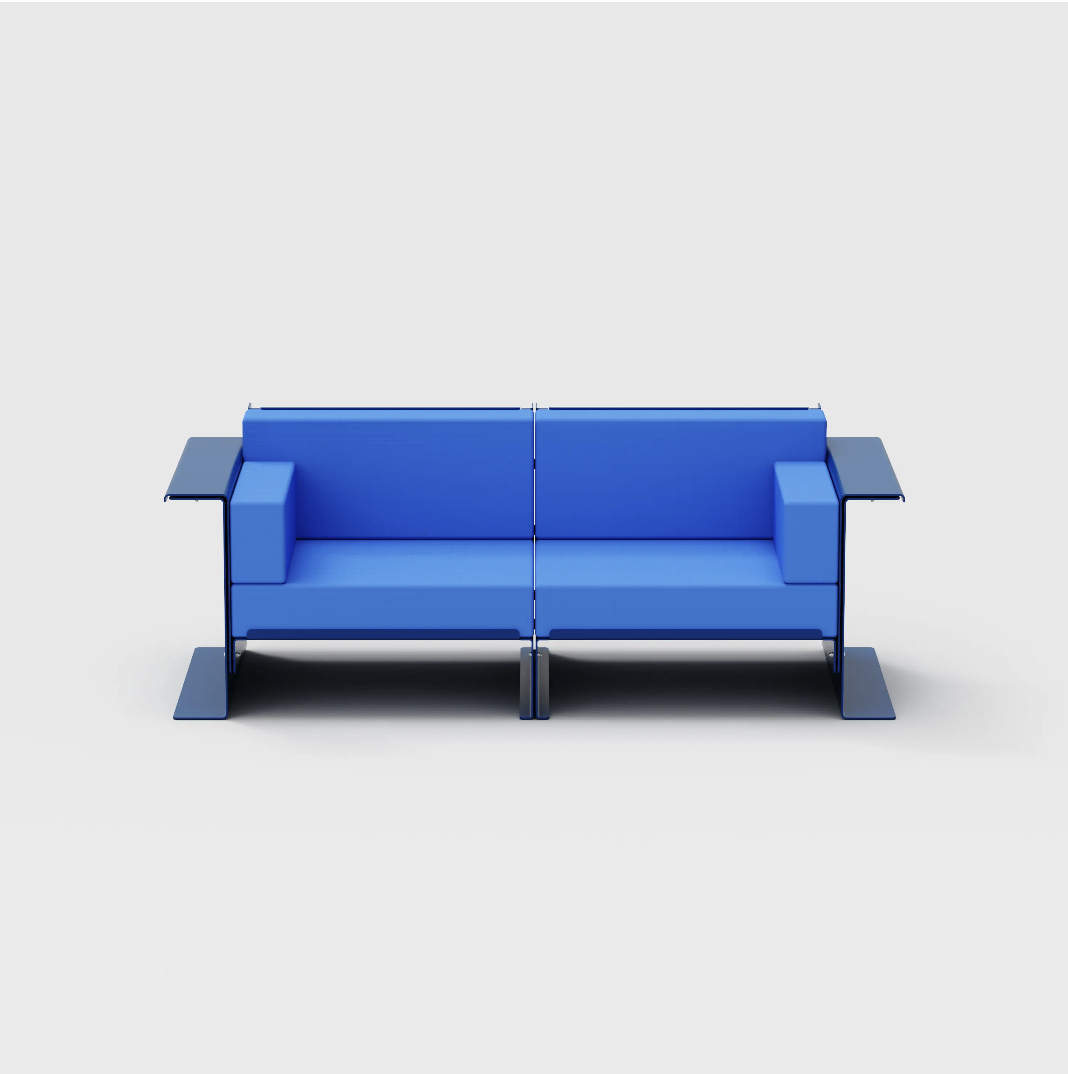 An image of our 2 seater blue chair we have for sale. Alternate View.